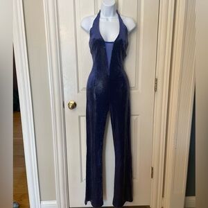 BEBE Deadstock Y2K Purple Snake Print Shimmer Halter Jumpsuit Size S